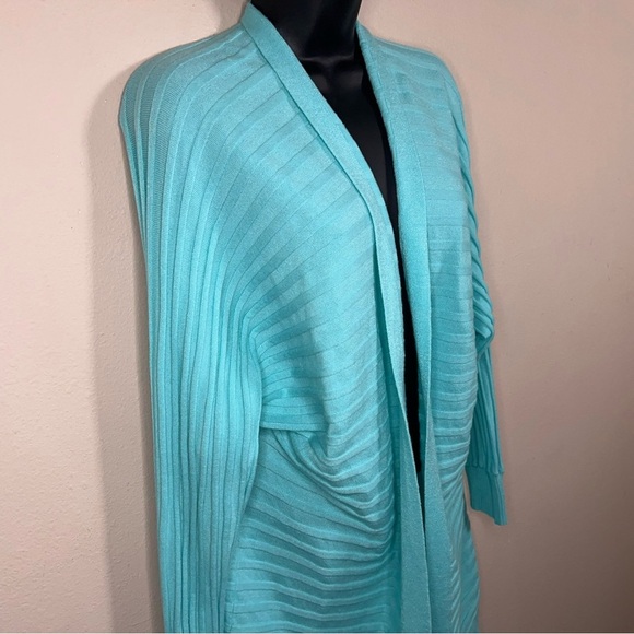 XL Mint Blue Vibrant Knit Sweater Womens Long Sleeve Open Front - Picture 8 of 13
